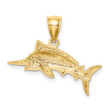14k Yellow Gold Marlin Fish Pendant, Detailed Billfish Design, Nautical Fishing Jewelry