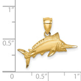 14k Yellow Gold Marlin Fish Pendant, Detailed Billfish Design, Nautical Fishing Jewelry