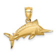 14k Yellow Gold Marlin Fish Pendant, Detailed Billfish Design, Nautical Fishing Jewelry