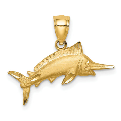 14k Yellow Gold Marlin Fish Pendant, Detailed Billfish Design, Nautical Fishing Jewelry