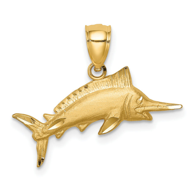 14k Yellow Gold Marlin Fish Pendant, Detailed Billfish Design, Nautical Fishing Jewelry