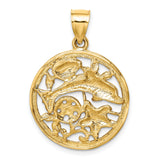 14k Yellow Gold Nautical Pendant with Dolphin, Starfish, Seashell, and Sand Dollar Design