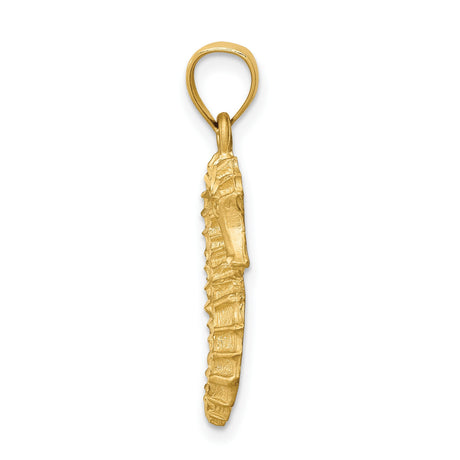 14k Yellow Gold Seahorse Pendant, High-Polish Marine Animal Charm, Nautical Beach Theme