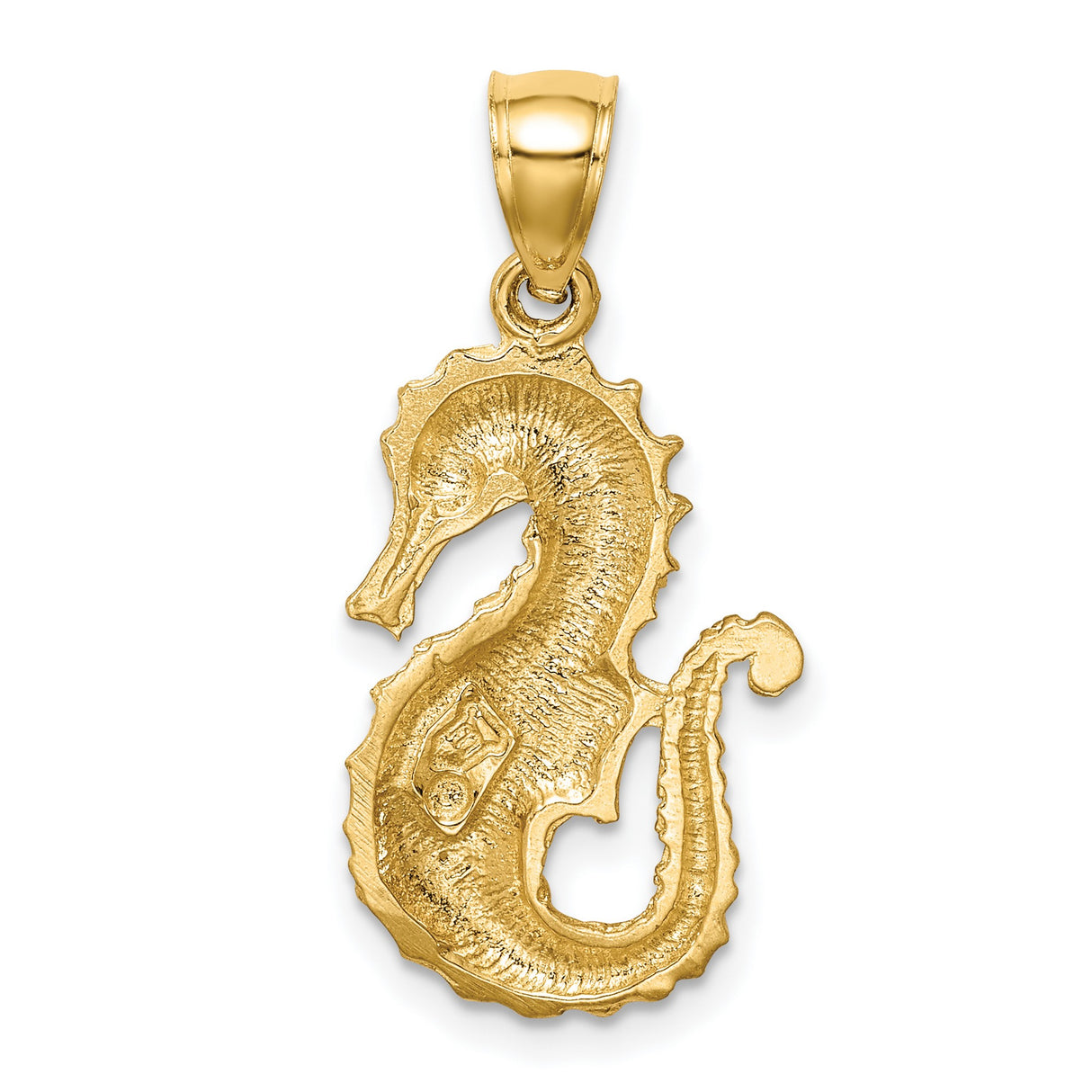 14k Yellow Gold Seahorse Pendant, High-Polish Marine Animal Charm, Nautical Beach Theme