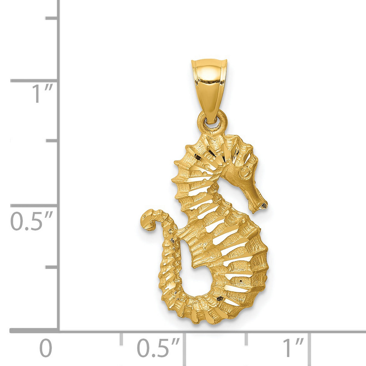 14k Yellow Gold Seahorse Pendant, High-Polish Marine Animal Charm, Nautical Beach Theme