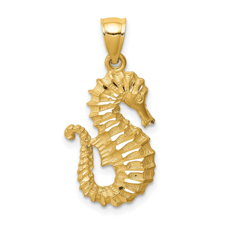 14k Yellow Gold Seahorse Pendant, High-Polish Marine Animal Charm, Nautical Beach Theme