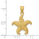 14k Yellow Gold Starfish Pendant, Textured Ocean Charm with Nautical Coastal Design