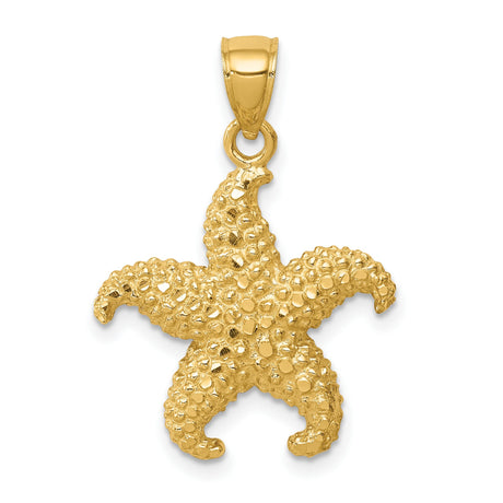 14k Yellow Gold Starfish Pendant, Textured Ocean Charm with Nautical Coastal Design