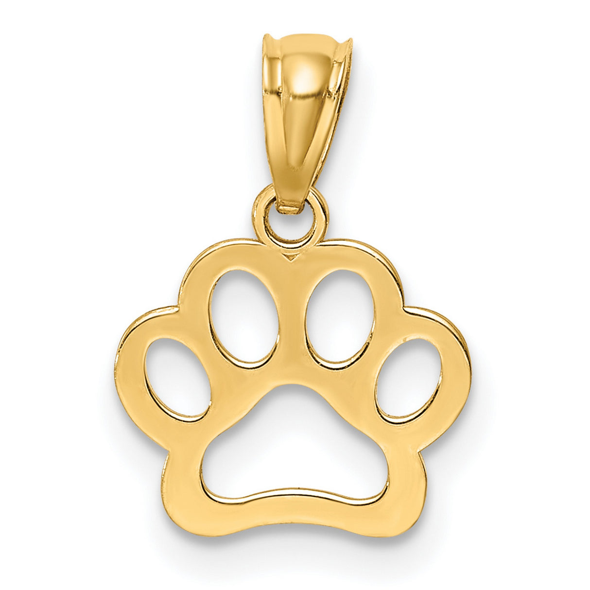 Cut-Out Paw Print Shaped Charm Pendant in Real 14k Yellow Gold