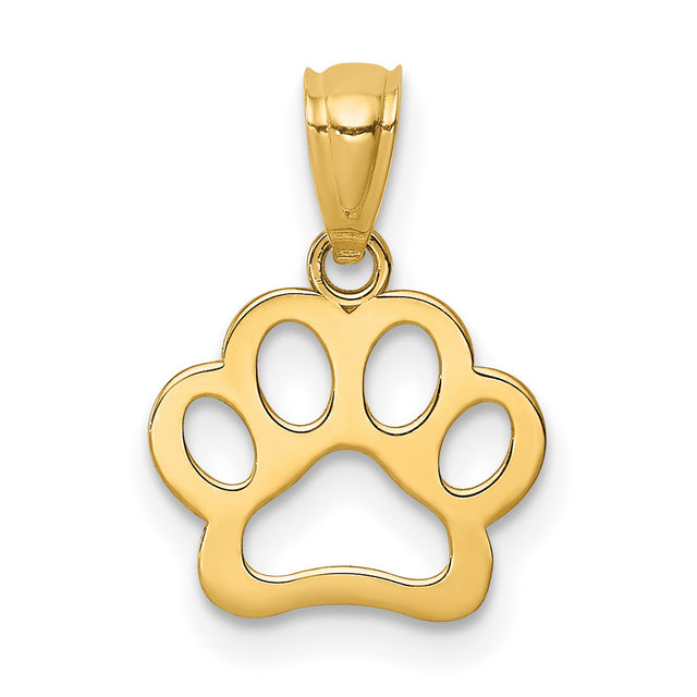 Cut-Out Paw Print Shaped Charm Pendant in Real 14k Yellow Gold