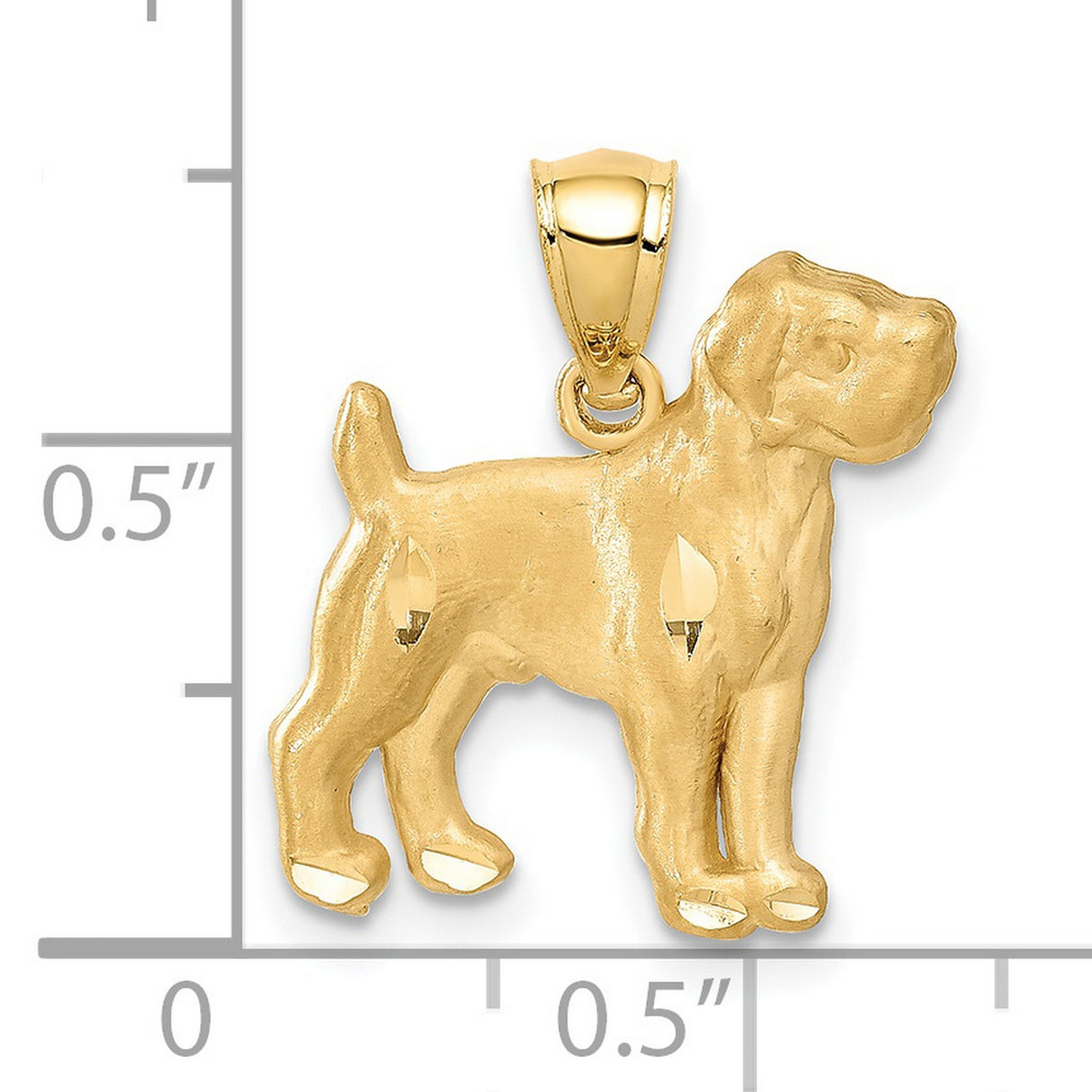 14k Yellow Gold Dog Pendant, Detailed Standing Dog Charm with Polished Finish, Unisex Animal Jewelry
