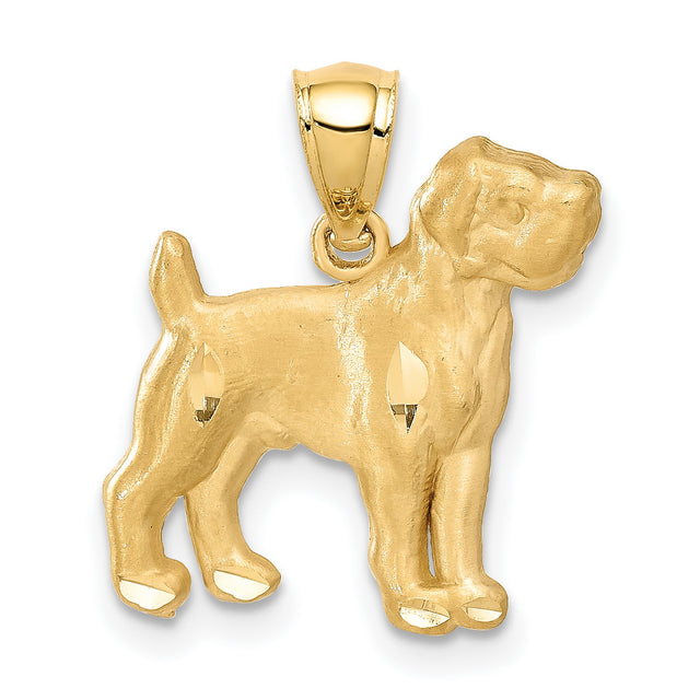 14k Yellow Gold Dog Pendant, Detailed Standing Dog Charm with Polished Finish, Unisex Animal Jewelry