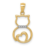 Sitting Cat Charm Pendant in Real 14k Multi-Tone Gold