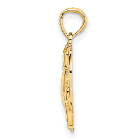 Sitting Cats in a Heart Charm Pendant in Real 14k Yellow Gold