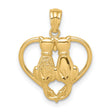 Sitting Cats in a Heart Charm Pendant in Real 14k Yellow Gold