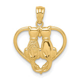 Sitting Cats in a Heart Charm Pendant in Real 14k Yellow Gold