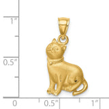 Diamond-cut Cat Charm Pendant in Real 14k Yellow Gold