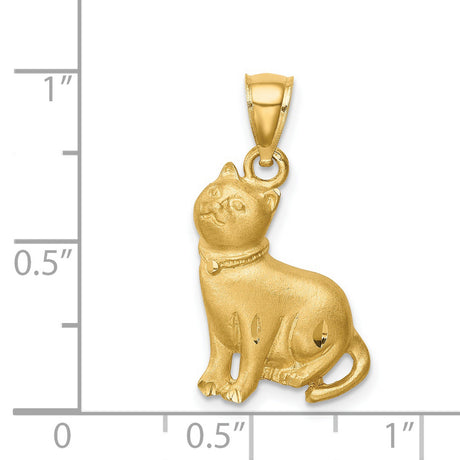 Diamond-cut Cat Charm Pendant in Real 14k Yellow Gold