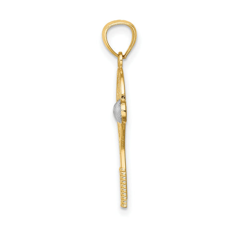 14k Yellow Gold Tennis Racket Pendant with Netted Design and Rhodium Ball