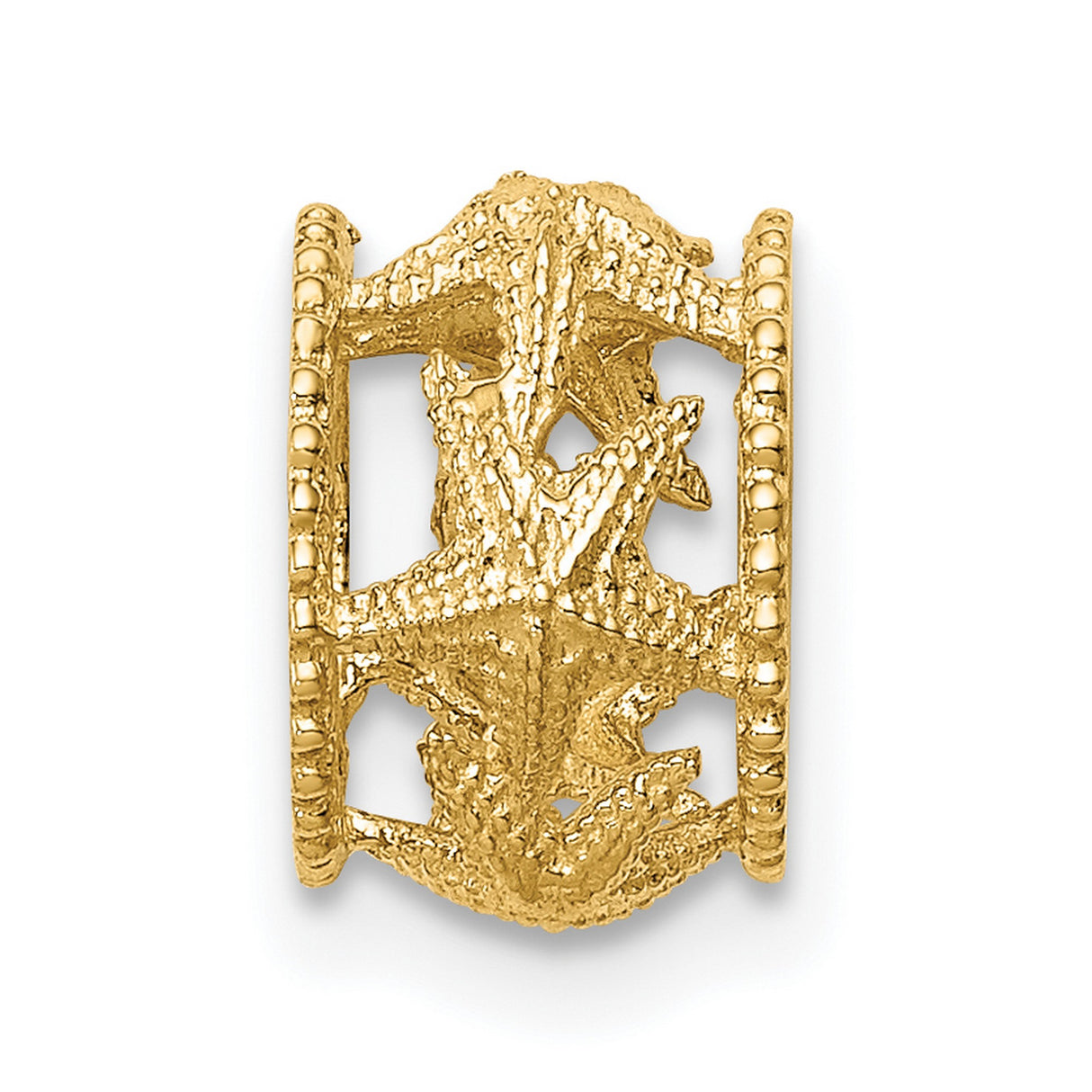 14k Yellow Gold Wide Band Starfish Ring with Textured Ocean Theme for Women