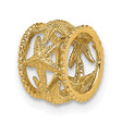 14k Yellow Gold Wide Band Starfish Ring with Textured Ocean Theme for Women
