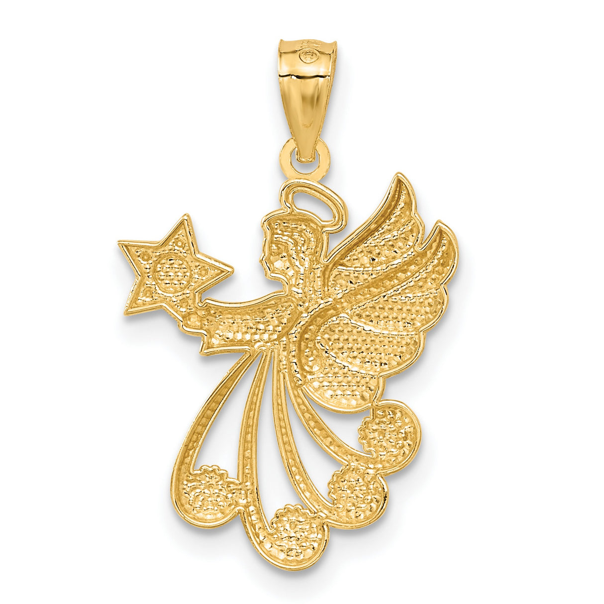 Angel with a Star Charm Pendant in Real 14k Multi-Tone Gold