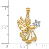 Angel with a Star Charm Pendant in Real 14k Multi-Tone Gold