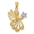 Angel with a Star Charm Pendant in Real 14k Multi-Tone Gold