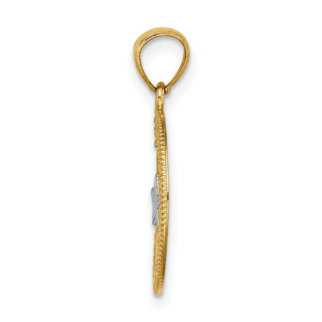 14k Yellow Gold Two-Tone Crescent Moon and Star Pendant, Islamic Symbol Charm for Women