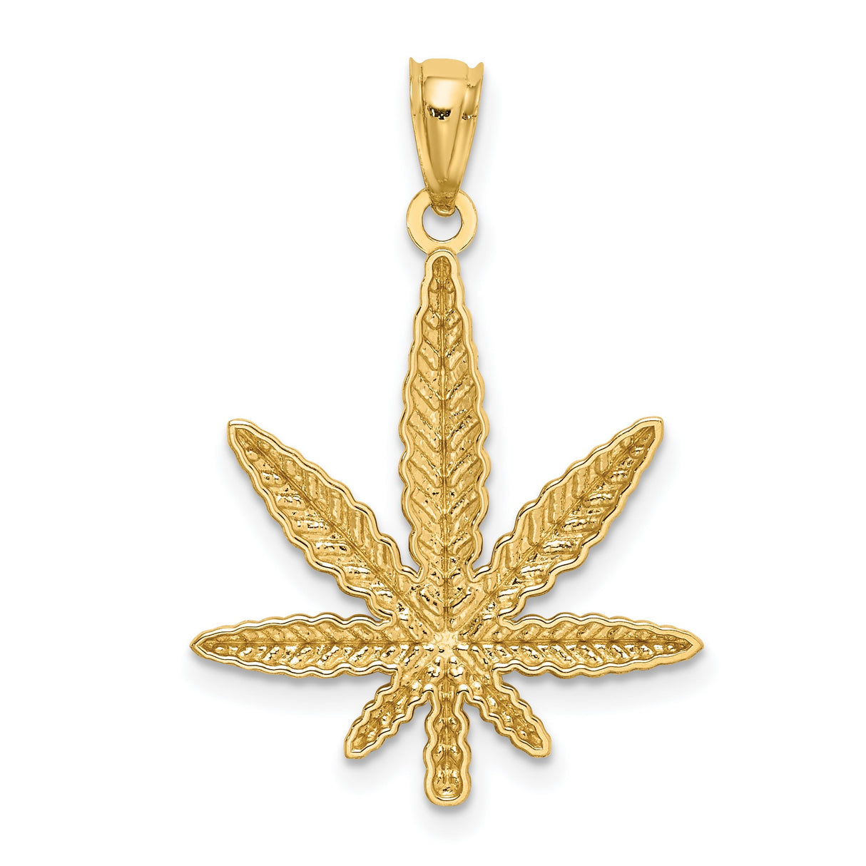 14k Yellow Gold Marijuana Leaf Pendant, Cannabis Symbol Charm, Urban Streetwear Jewelry