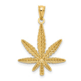 14k Yellow Gold Marijuana Leaf Pendant, Cannabis Symbol Charm, Urban Streetwear Jewelry