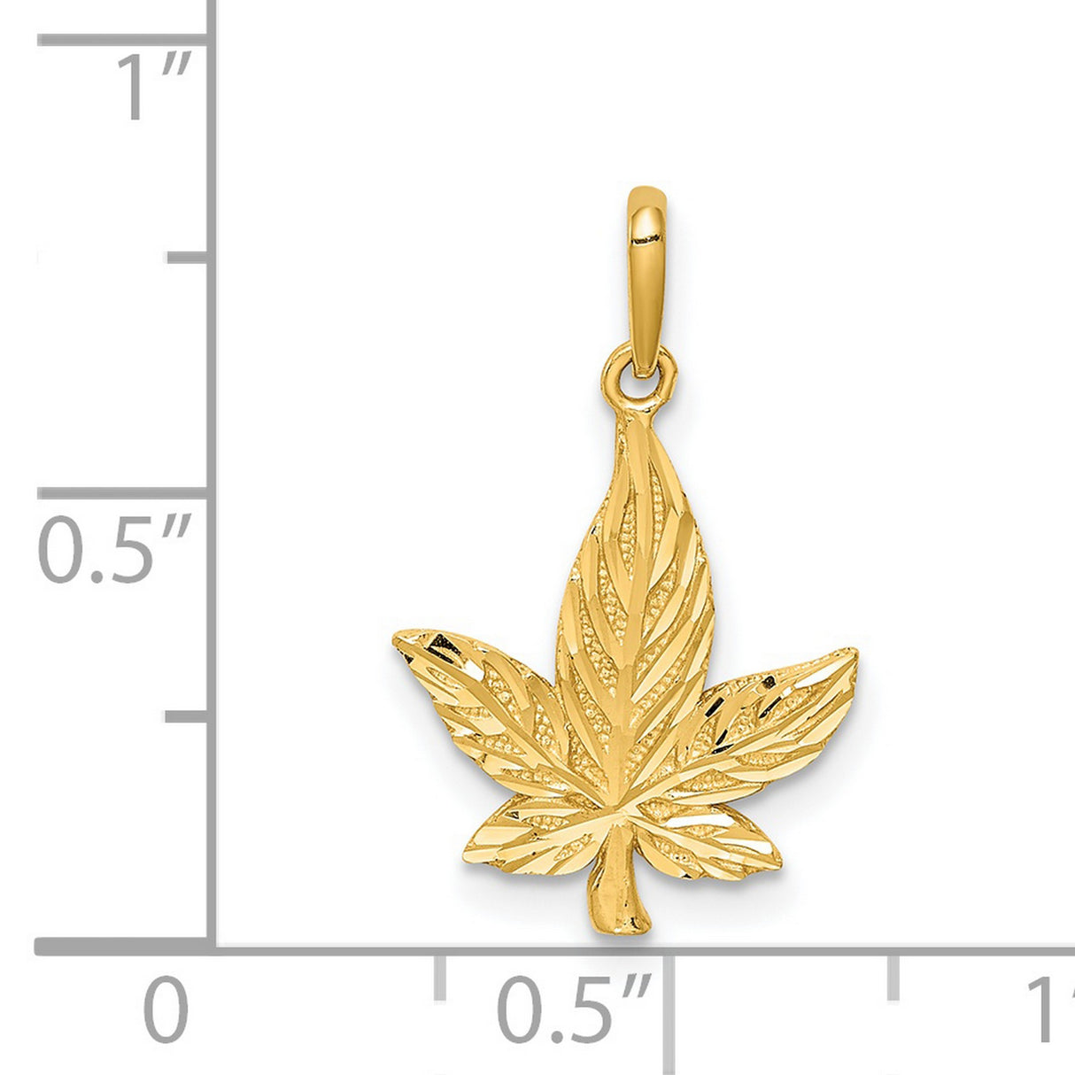 14k Yellow Gold Marijuana Leaf Pendant, Textured Cannabis Design, Unisex Boho or Hip Hop Style