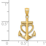14k Yellow Gold Pendant with Anchor, Heart, and Cross Symbols of Faith, Love, and Hope