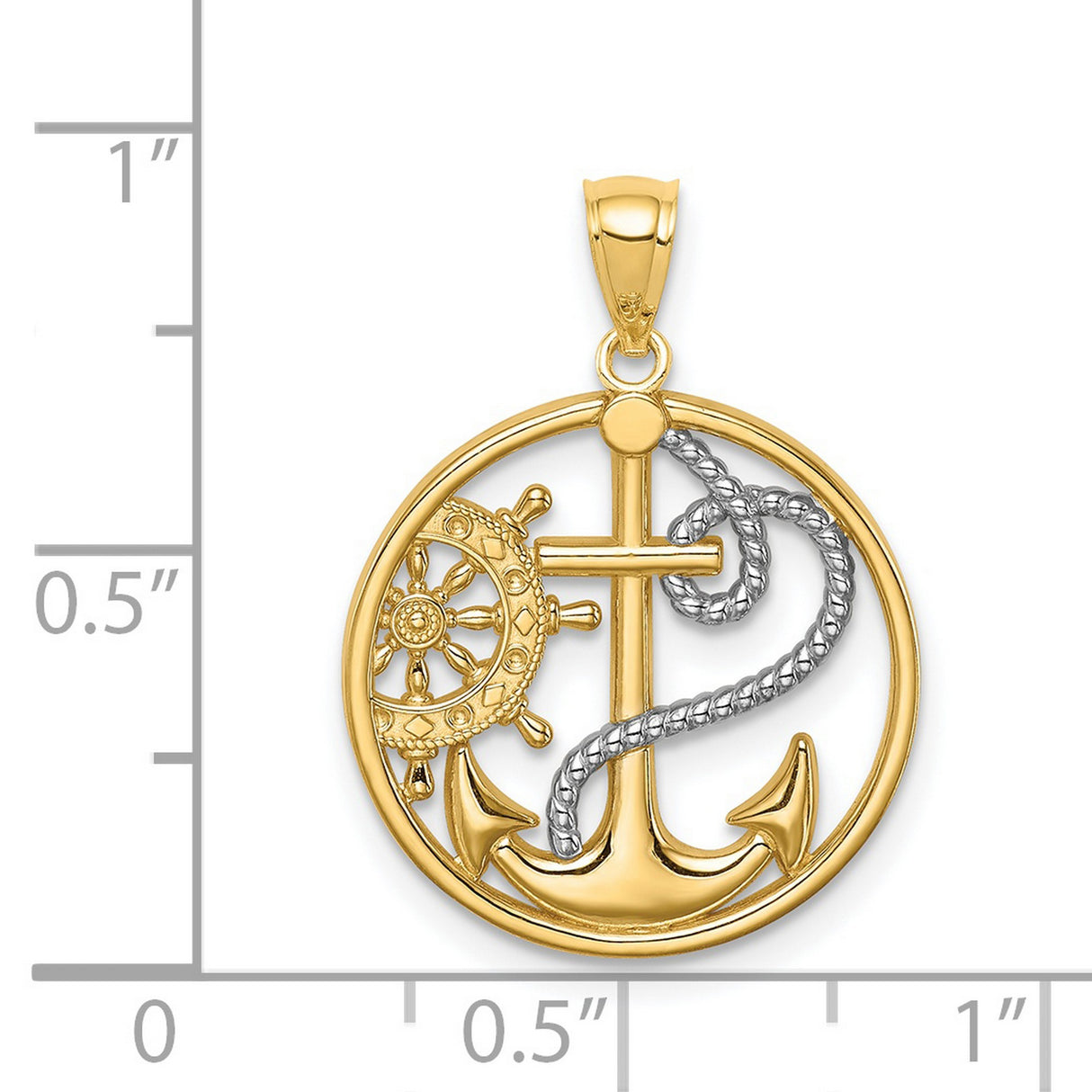 Cross Anchor Captain Wheel Charm Pendant in Real 14k Multi-Tone Gold