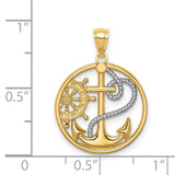 Cross Anchor Captain Wheel Charm Pendant in Real 14k Multi-Tone Gold