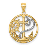 Cross Anchor Captain Wheel Charm Pendant in Real 14k Multi-Tone Gold
