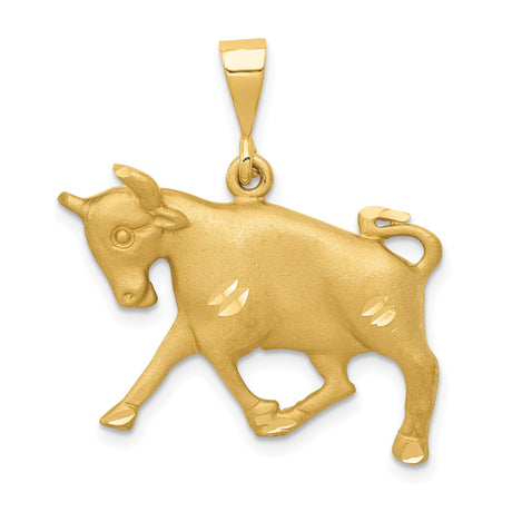 14k Yellow Gold Bull Pendant, Taurus Zodiac Symbol with Polished and Matte Finish