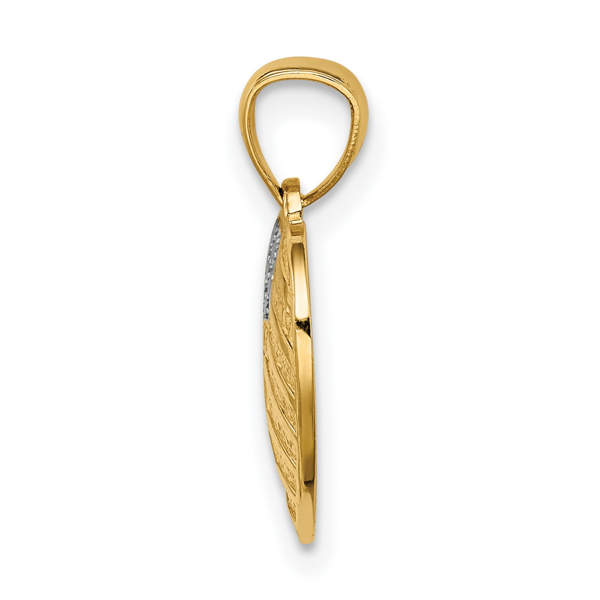 Heart Shaped With United States American Flag And Cross Charm Pendant in Real 14k Multi-Tone Gold