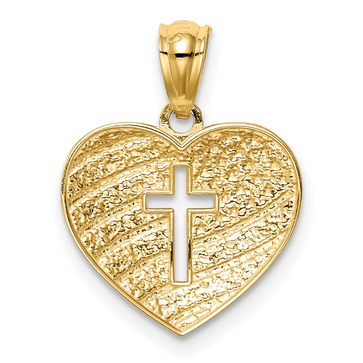 Heart Shaped With United States American Flag And Cross Charm Pendant in Real 14k Multi-Tone Gold