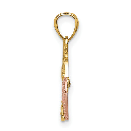 14k Two-Tone Gold Heart Key and Lock Pendant with Rose Gold Filigree for Women