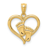 14k Yellow Gold Pendant, Baby Feet with Open Heart Design, Maternal Keepsake Jewelry for Women