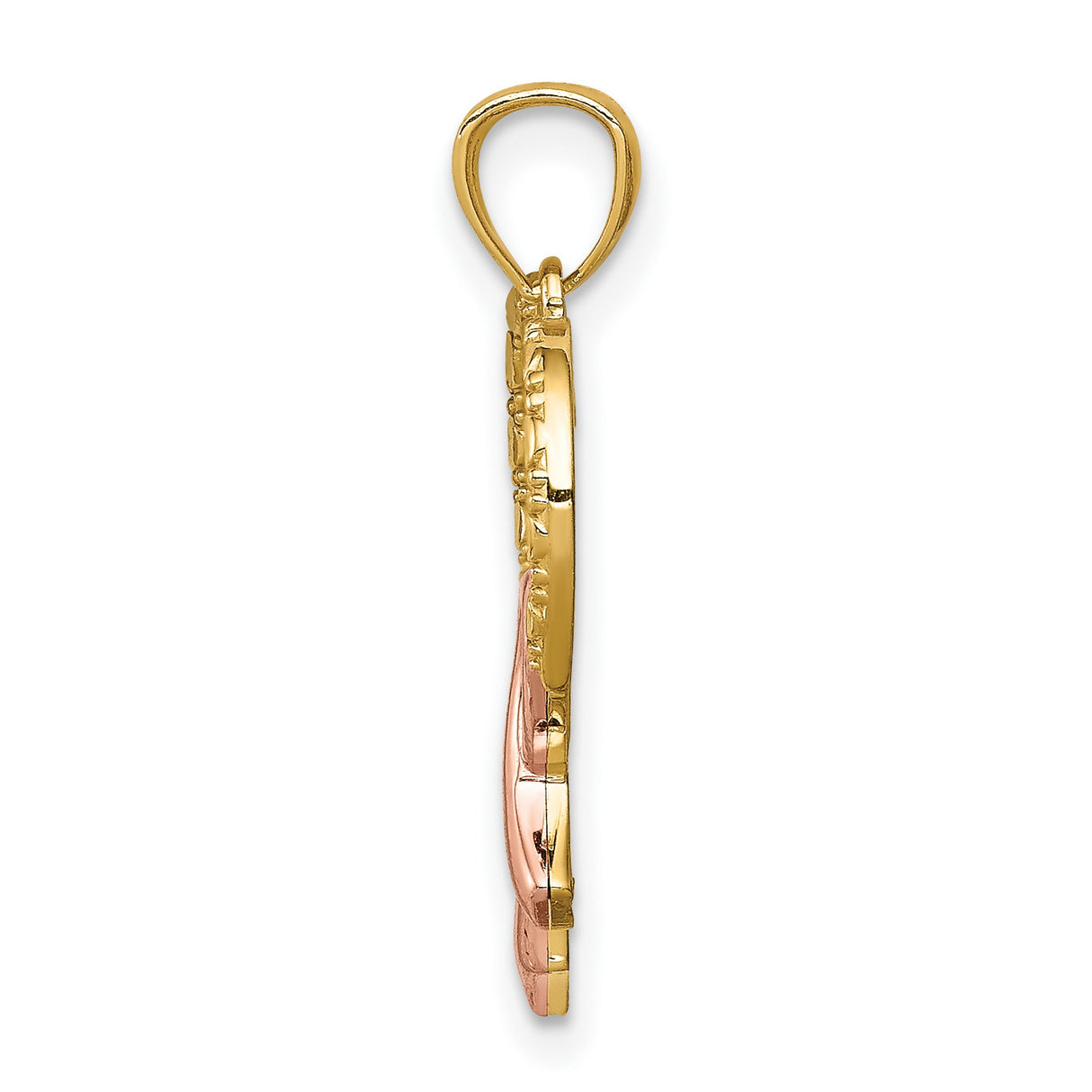 14k Yellow and Rose Gold Heart Ribbon Pendant with Raised Awareness Design for Women