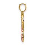 14k Yellow and Rose Gold Heart Ribbon Pendant with Raised Awareness Design for Women