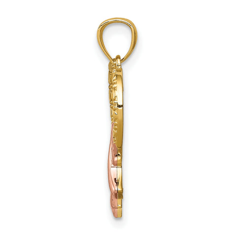 14k Yellow and Rose Gold Heart Ribbon Pendant with Raised Awareness Design for Women