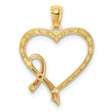14k Yellow and Rose Gold Heart Ribbon Pendant with Raised Awareness Design for Women