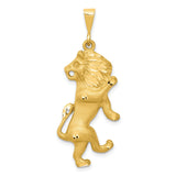 Mens Leo Lion Zodiac Sign Satin Finish Charm Pendant in Real 14k Yellow Gold