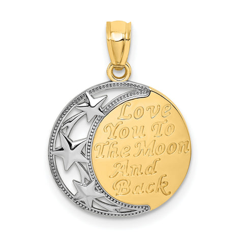 14k Multi-Tone Gold Round Pendant with Love You to the Moon and Back, Crescent Moon and Star