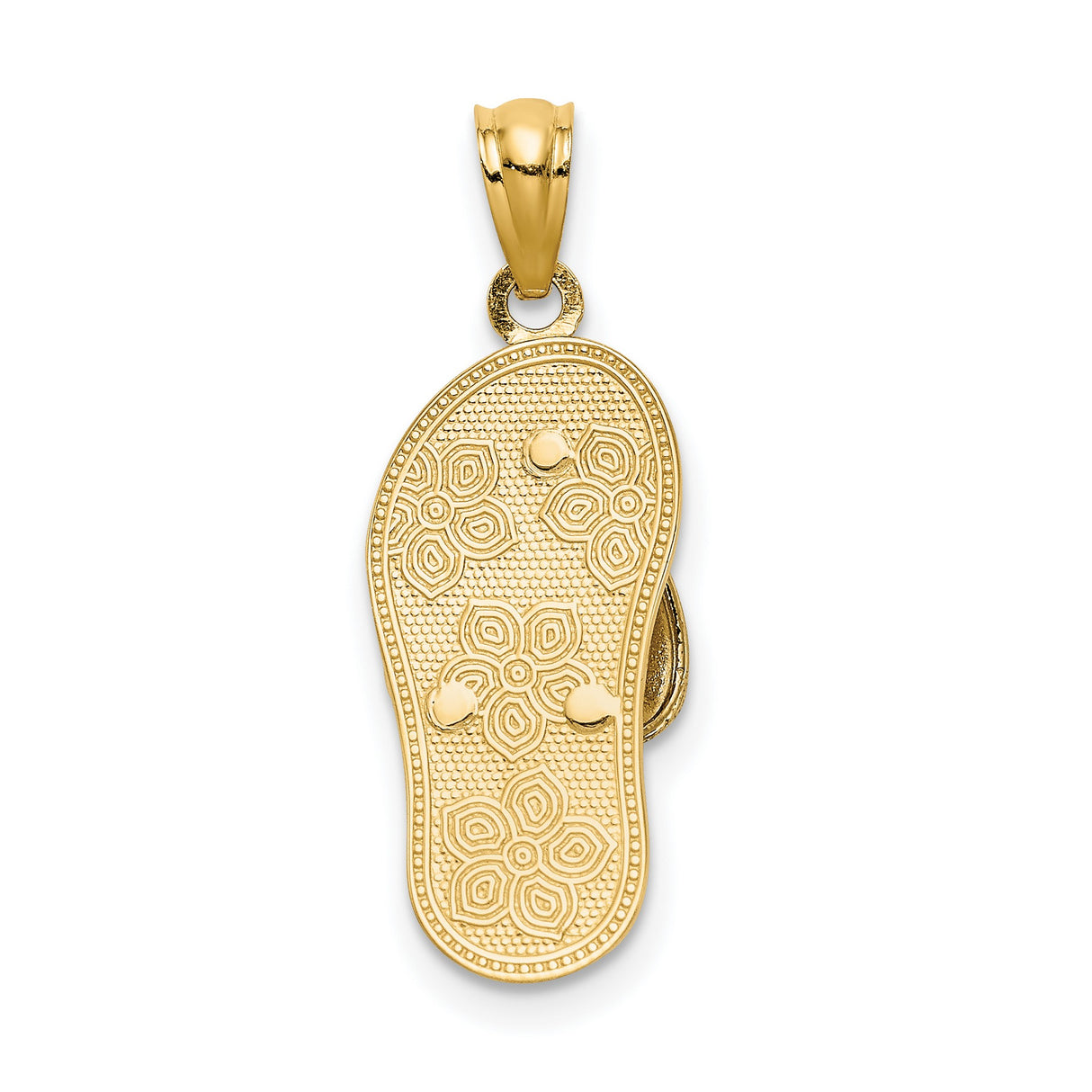 14k Tri-Color Gold Flip-Flop Sandal Pendant with Floral Accents, Tropical Beach Jewelry for Women