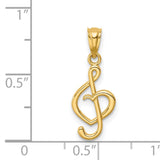 14k Yellow Gold Treble Clef Pendant, Openwork Music Note Charm, Unisex Musical Jewelry