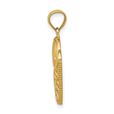 14k Yellow Gold Basketball Hoop Pendant, Ball Through Hoop Sports Charm for Men or Unisex